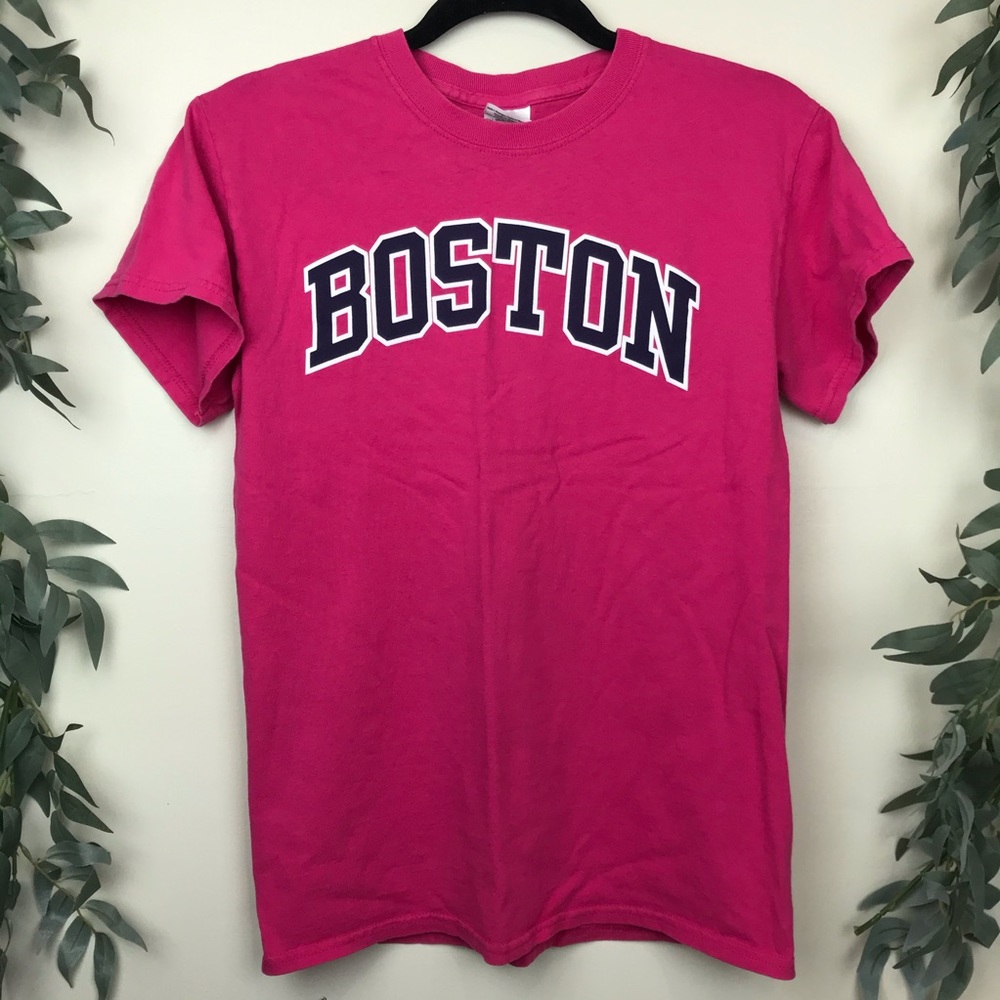 Cotton Boston Block Letter Pink T Shirt Size S